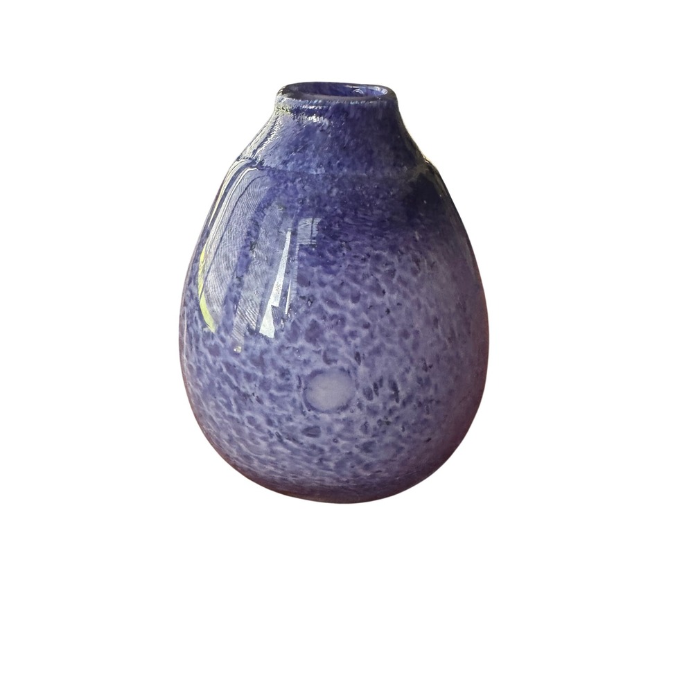 Purple Vtg Mottled Art Glass Bud Vase Teardrop Shape Made in Romania 4.25in